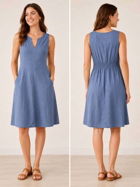 Lungo L’Arno Moda Dresses & Skirts - Lungo L’Arno Blue Linen Sleeveless Dress Size Small/Medium